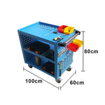 GROVIA Heavy Duty Tool Cart Triple Tier with Pegboard 75/90/100cm Rolling Storage Trolley for Garage Workshop - Blue