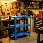 GROVIA Classic Heavy Duty Steel Workbench 68/78cm Compact Garage Workshop Table High Load Capacity - Blue