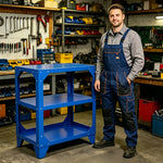 GROVIA Classic Heavy Duty Steel Workbench 68/78cm Compact Garage Workshop Table High Load Capacity - Blue
