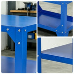 GROVIA Classic Heavy Duty Steel Workbench 68/78cm Compact Garage Workshop Table High Load Capacity - Blue