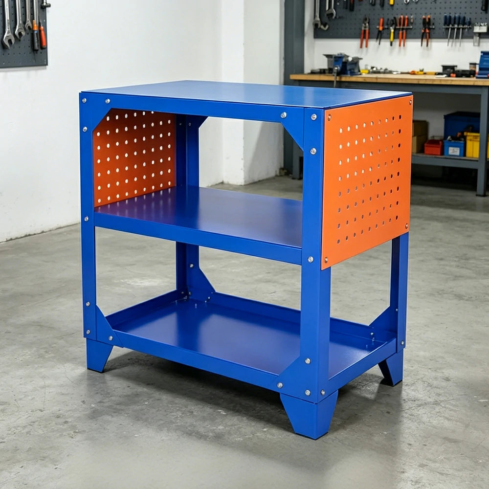 GROVIA Heavy Duty Steel Workbench Side Panel Design 68/78cm Compact Garage Workshop Table High Load Capacity - Blue