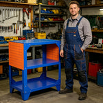 GROVIA Heavy Duty Steel Workbench Side Panel Design 68/78cm Compact Garage Workshop Table High Load Capacity - Blue