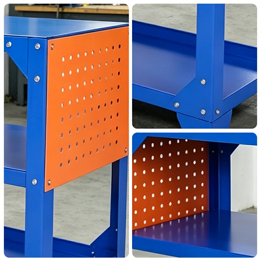 GROVIA Heavy Duty Steel Workbench Side Panel Design 68/78cm Compact Garage Workshop Table High Load Capacity - Blue