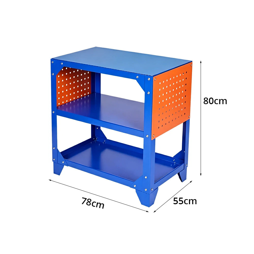 GROVIA Heavy Duty Steel Workbench Side Panel Design 68/78cm Compact Garage Workshop Table High Load Capacity - Blue