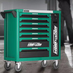 GROVIA 7 Drawer Tool Cabinet Side Pull Self Lock Stainless Steel Top Silent Dual Brake Wheels Garage Workshop - Green Black