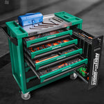 GROVIA 7 Drawer Tool Cabinet Side Pull Self Lock Stainless Steel Top Silent Dual Brake Wheels Garage Workshop - Green Black