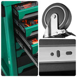 GROVIA 7 Drawer Tool Cabinet Side Pull Self Lock Stainless Steel Top Silent Dual Brake Wheels Garage Workshop - Green Black