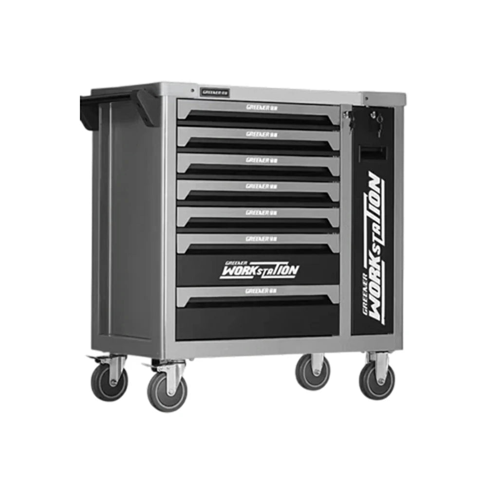 GROVIA 7 Drawer Tool Cabinet Side Pull Self Lock Stainless Steel Top Silent Dual Brake Wheels Garage Workshop - Grey