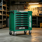 GROVIA 7 Drawer Tool Cabinet Side Storage Self Lock Stainless Steel Top Dual Brake Silent Wheels Garage Workshop - Green