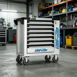 GROVIA 7 Drawer Tool Cabinet Side Storage Self Lock Stainless Steel Top Dual Brake Silent Wheels Garage Workshop - Grey