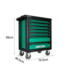 GROVIA 7 Drawer Tool Cabinet Self Lock Side Pegboard Dual Brake Silent Wheels Garage Workshop Storage - Green Black