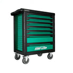 GROVIA 7 Drawer Tool Cabinet Self Lock Side Pegboard Dual Brake Silent Wheels Garage Workshop Storage - Green Black
