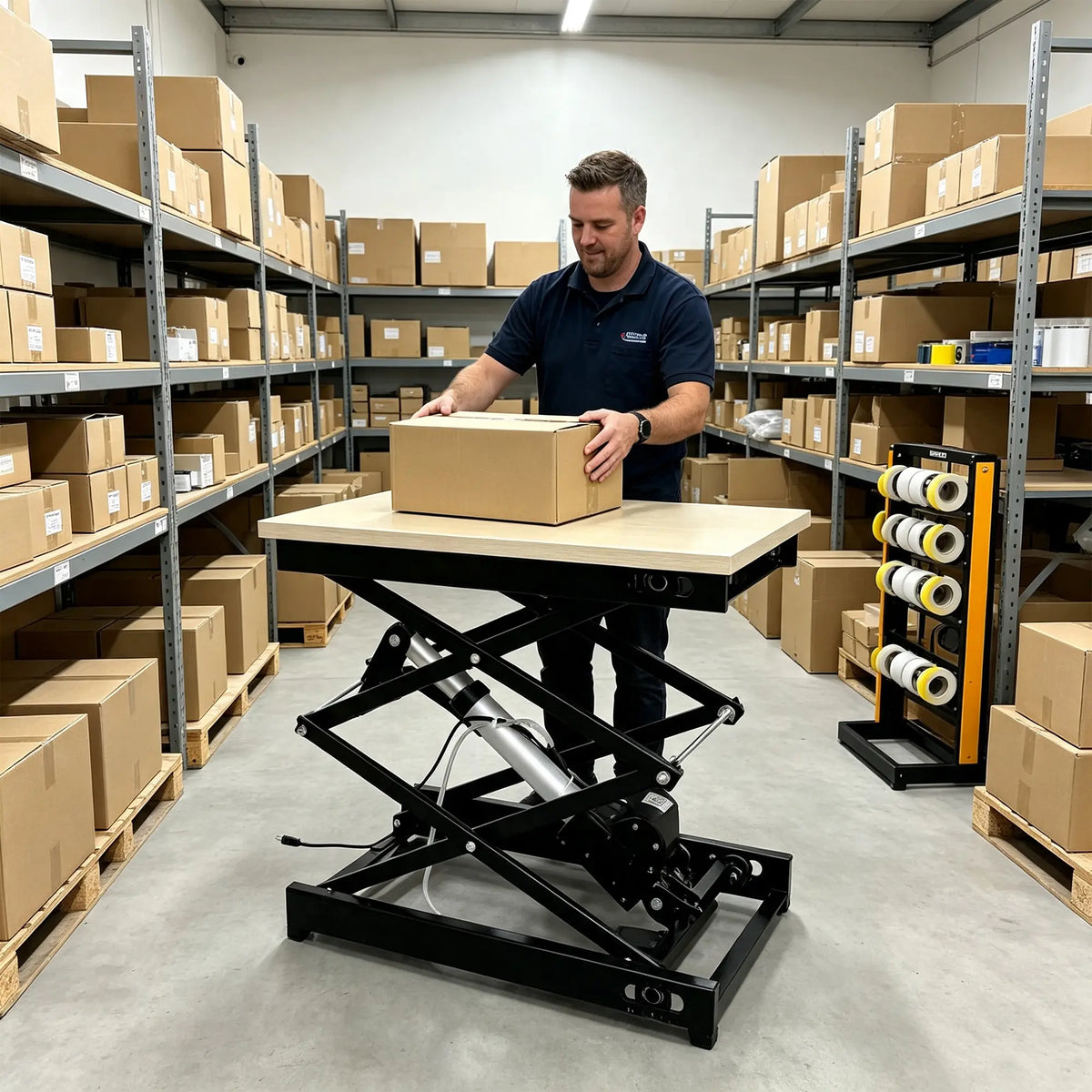 GROVIA Electric Lifting Platform Wooden Tabletop Stable Three-Leg Base for Laboratory Testing Maintenance Workbench