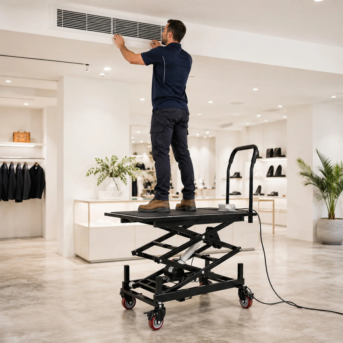 GROVIA Electric Lifting Work Platform Single-Person Operation Removable Handle for Painting Ceiling Installation