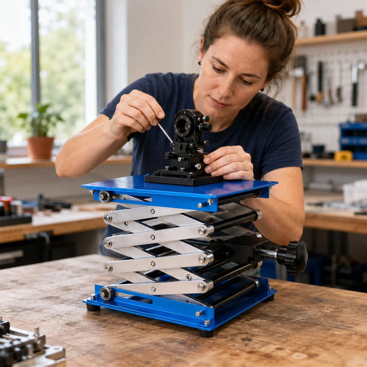 GROVIA Manual Lifting Platform Oxidised Aluminium Adjustable Height Bearing Slide for Laboratory Workbench