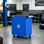 GROVIA 3 Tier Tool Cabinet Double Door No Drawer Mobile Storage Trolley Garage Workshop Heavy Duty - Blue