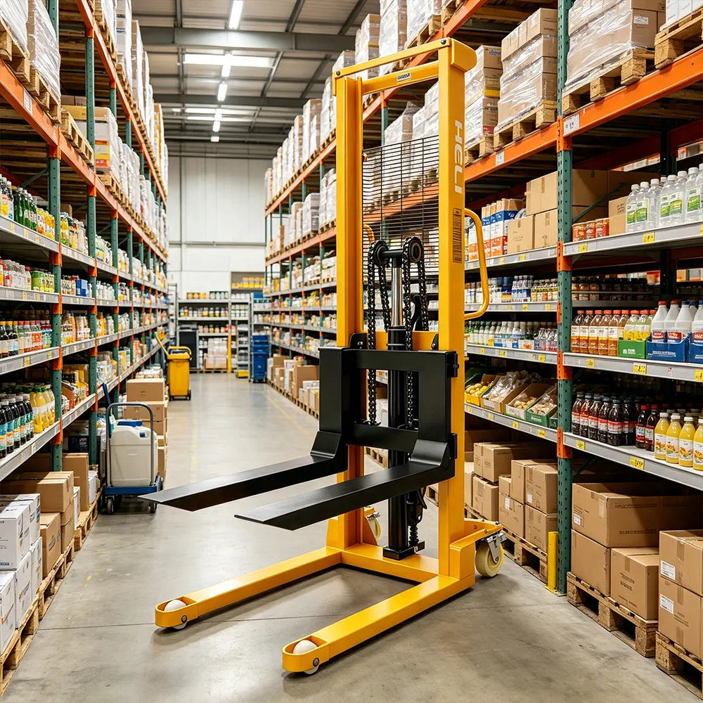 GROVIA Hydraulic Pallet Stacker Reinforced Mast Forks Industrial Wheels for Warehouse Logistics & Shelf Restocking