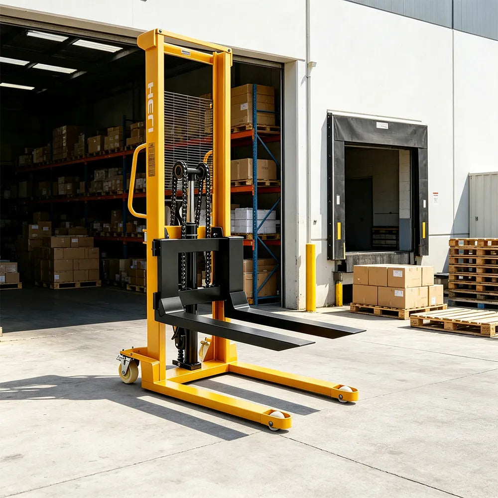 GROVIA Hydraulic Pallet Stacker Reinforced Mast Forks Industrial Wheels for Warehouse Logistics & Shelf Restocking