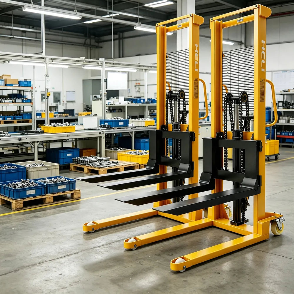 GROVIA Hydraulic Pallet Stacker Reinforced Mast Forks Industrial Wheels for Warehouse Logistics & Shelf Restocking