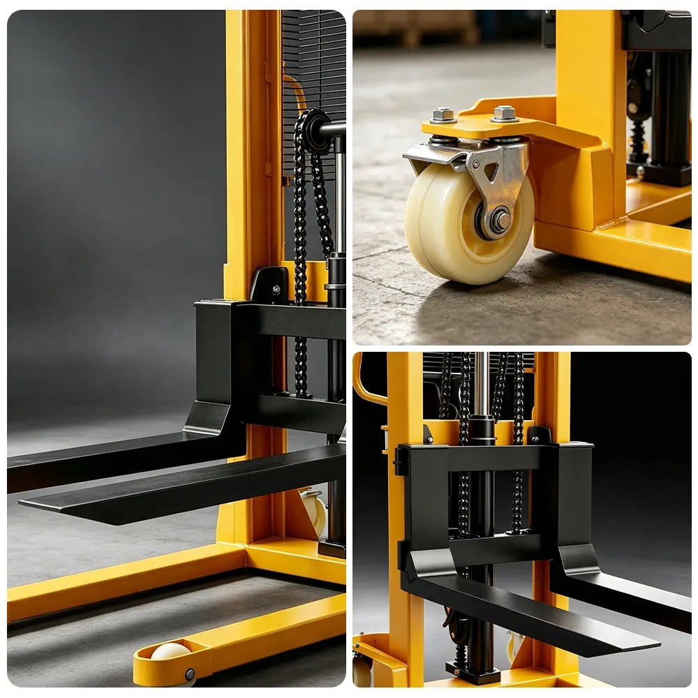 GROVIA Hydraulic Pallet Stacker Reinforced Mast Forks Industrial Wheels for Warehouse Logistics & Shelf Restocking