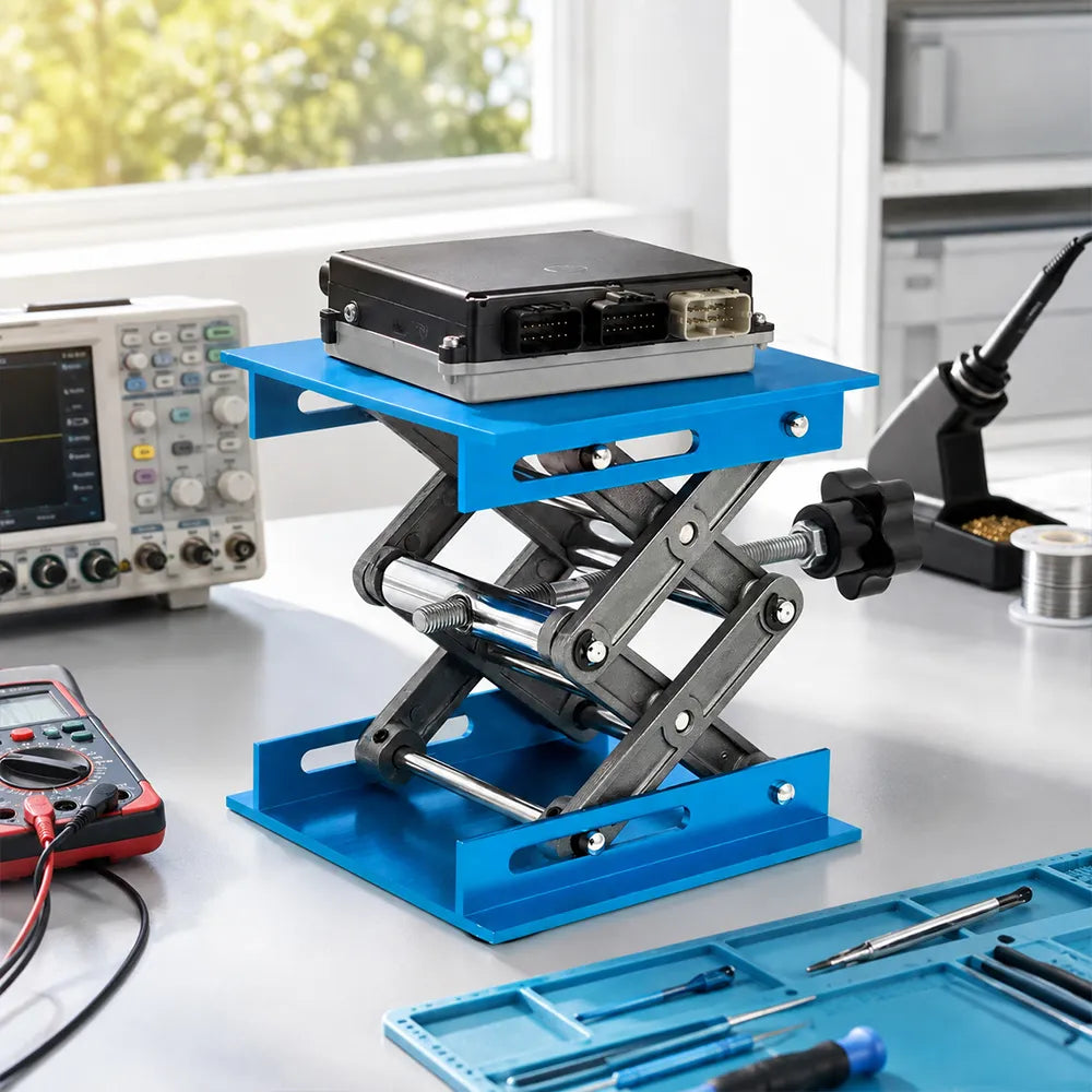 GROVIA Manual Scissor Lift Platform Anodized Aluminum Precision Adjustment Anti-Slip Base for Laboratory & Electronics Repair