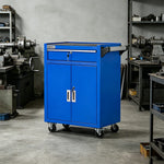 GROVIA Heavy Duty Tool Cart Single Drawer Double Door Large Capacity 630x400x810mm Garage Workshop Storage Trolley - Blue