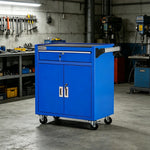 GROVIA Heavy Duty Tool Cart Single Drawer Double Door Large Capacity 630x400x810mm Garage Workshop Storage Trolley - Blue