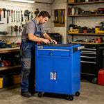 GROVIA Heavy Duty Tool Cart Single Drawer Double Door Large Capacity 630x400x810mm Garage Workshop Storage Trolley - Blue