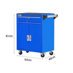 GROVIA Heavy Duty Tool Cart Single Drawer Double Door Large Capacity 630x400x810mm Garage Workshop Storage Trolley - Blue