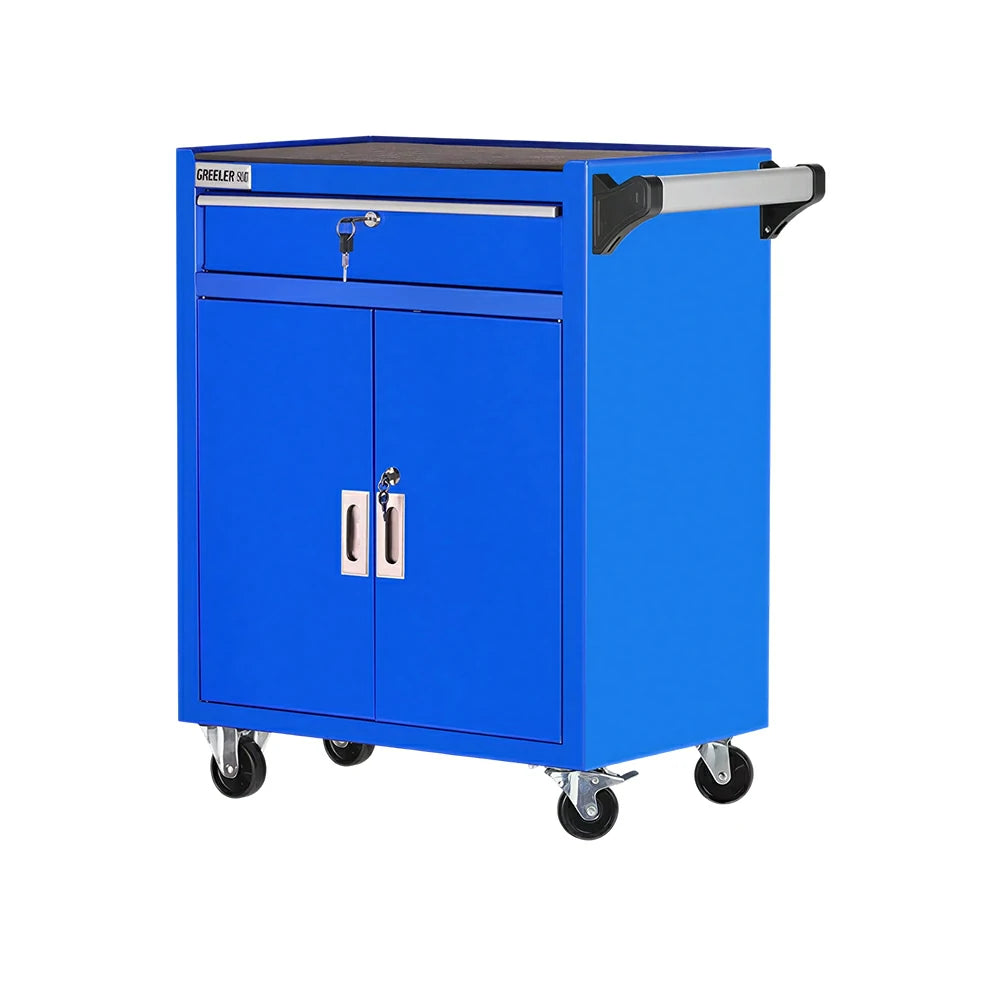 GROVIA Heavy Duty Tool Cart Single Drawer Double Door Large Capacity 630x400x810mm Garage Workshop Storage Trolley - Blue