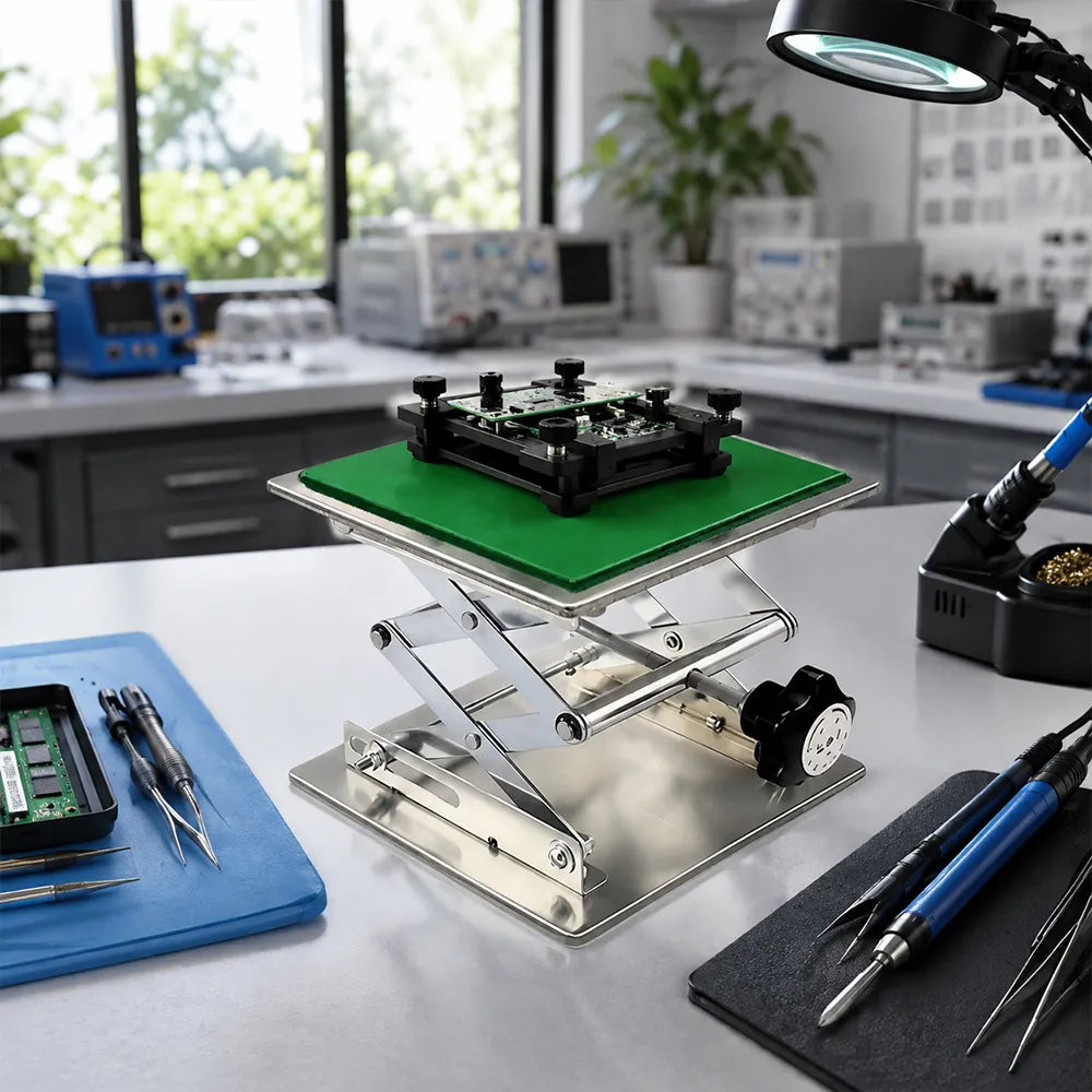 GROVIA Manual Lab Lift Platform Stainless Steel Fine-Tuning Compact Design for Electronics Repair & Instrument Calibration
