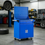 GROVIA Heavy Duty Tool Cart Double Drawer Double Door Large Capacity 630x400x810mm Garage Workshop Storage Trolley - Blue