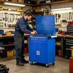 GROVIA Heavy Duty Tool Cart Single Drawer with Pegboard Back Panel 630x400x1310mm Garage Workshop Storage Trolley - Blue