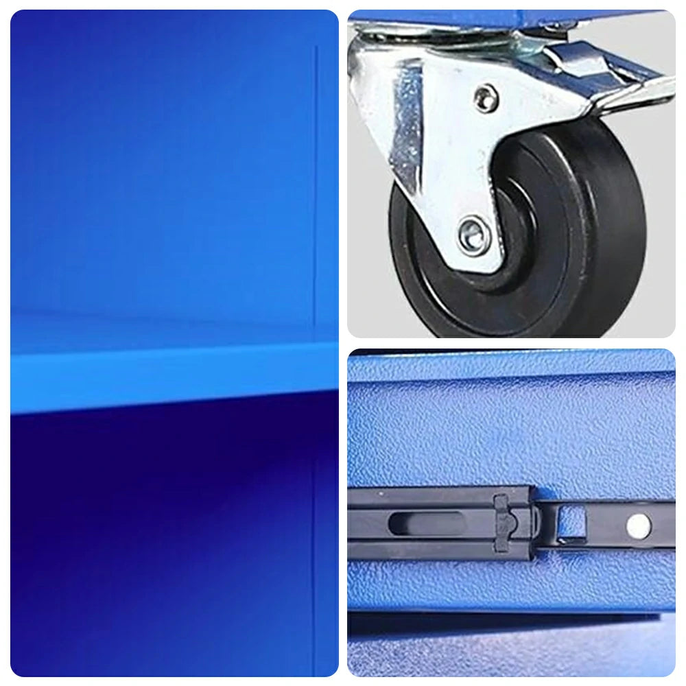 GROVIA Heavy Duty Tool Cart Double Drawer Double Door Large Capacity 630x400x810mm Garage Workshop Storage Trolley - Blue