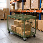 GROVIA Mobile Storage Cage Cold-Rolled Steel Flip-Up Lid Swivel Casters for Warehouse Factory Logistics