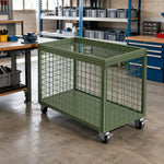 GROVIA Mobile Storage Cage Cold-Rolled Steel Flip-Up Lid Swivel Casters for Warehouse Factory Logistics