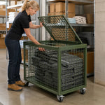 GROVIA Mobile Storage Cage Cold-Rolled Steel Flip-Up Lid Swivel Casters for Warehouse Factory Logistics