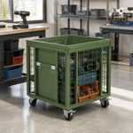 GROVIA Rolling Steel Storage Cart Large Capacity Mesh Cage Locking Lid for Warehouse Factory Material Transport