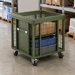 GROVIA Rolling Steel Storage Cart Large Capacity Mesh Cage Locking Lid for Warehouse Factory Material Transport