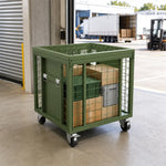 GROVIA Rolling Steel Storage Cart Large Capacity Mesh Cage Locking Lid for Warehouse Factory Material Transport