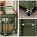 GROVIA Rolling Steel Storage Cart Large Capacity Mesh Cage Locking Lid for Warehouse Factory Material Transport