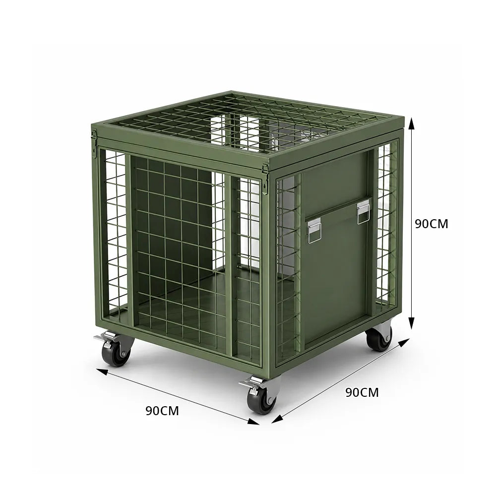 GROVIA Rolling Steel Storage Cart Large Capacity Mesh Cage Locking Lid for Warehouse Factory Material Transport