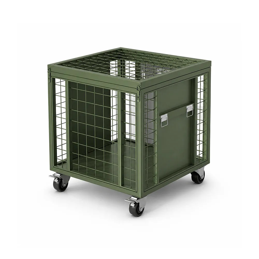 GROVIA Rolling Steel Storage Cart Large Capacity Mesh Cage Locking Lid for Warehouse Factory Material Transport