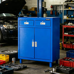 GROVIA Heavy Duty Tool Cabinet with Legs Double Door and Drawers 800x400x1000mm Factory Workshop Storage Cabinet - Blue