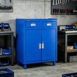 GROVIA Heavy Duty Tool Cabinet with Legs Double Door and Drawers 800x400x1000mm Factory Workshop Storage Cabinet - Blue