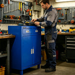 GROVIA Heavy Duty Tool Cabinet with Legs Double Door and Drawers 800x400x1000mm Factory Workshop Storage Cabinet - Blue