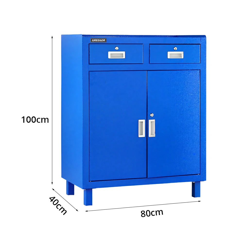 GROVIA Heavy Duty Tool Cabinet with Legs Double Door and Drawers 800x400x1000mm Factory Workshop Storage Cabinet - Blue