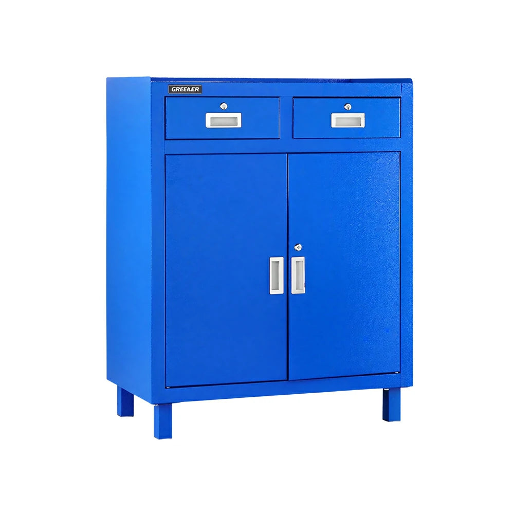 GROVIA Heavy Duty Tool Cabinet with Legs Double Door and Drawers 800x400x1000mm Factory Workshop Storage Cabinet - Blue
