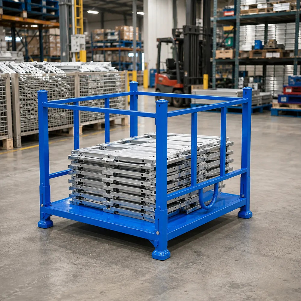GROVIA Heavy-Duty Steel Stacking Rack Foldable Stackable Reinforced Frame for Warehouse Factory Logistics Storage