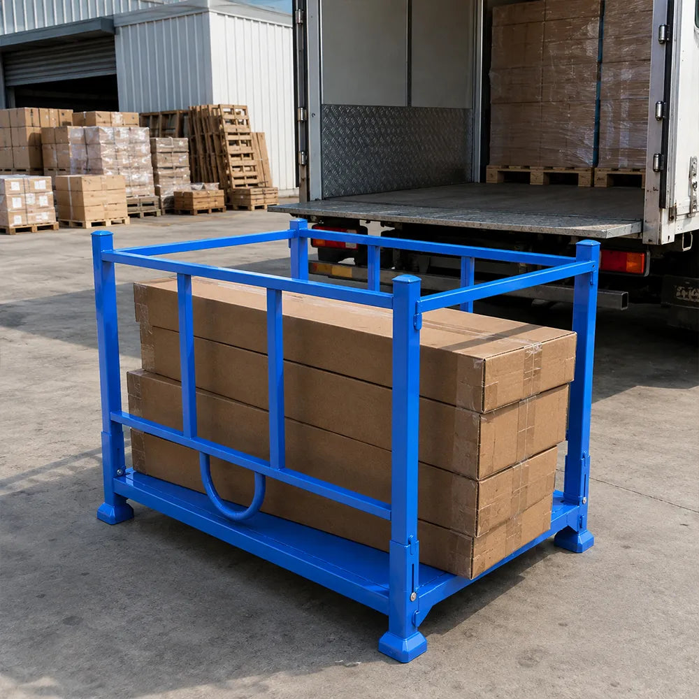 GROVIA Heavy-Duty Steel Stacking Rack Foldable Stackable Reinforced Frame for Warehouse Factory Logistics Storage